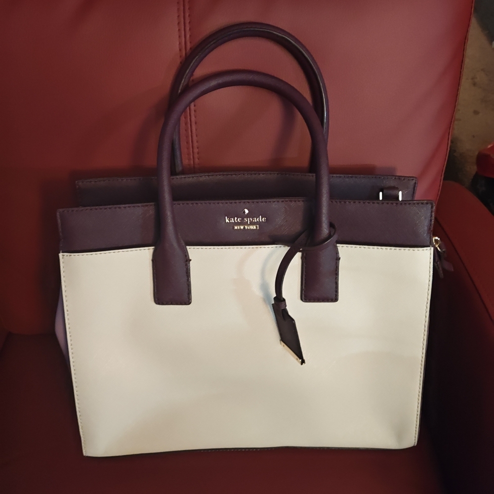 Kate Spade Cream and Purple Satchel with Structured Design